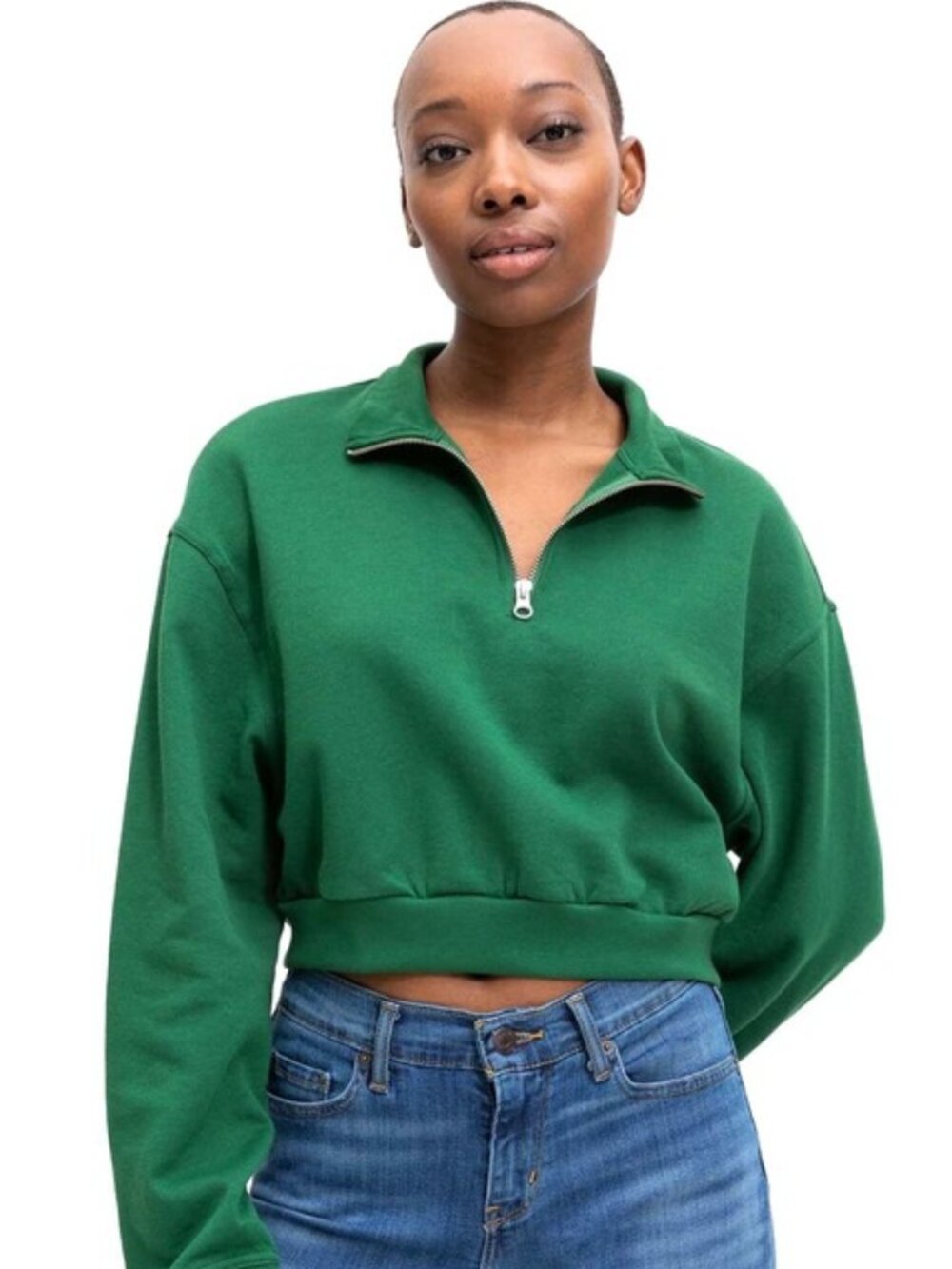 nwt LEVI'S® Cosmo 1/4 Zip Cropped Sweatshirt in Green - Size L/M